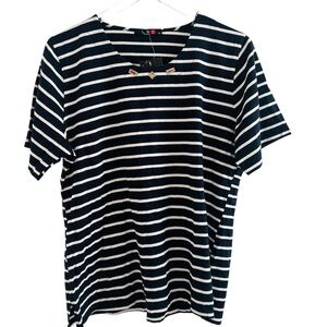 LMC Stripe Embellished Stone Neckline  Stones Striped Shirt